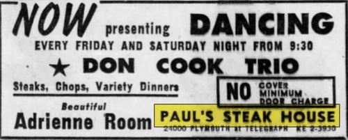 Pauls Steak House - Jan 1960 Ad